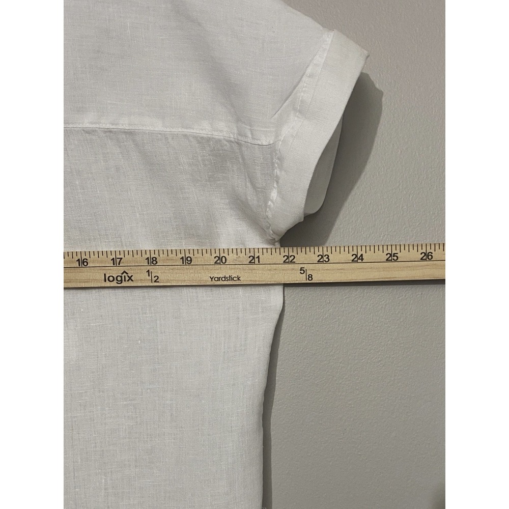 Womens 100% Linen Button Up Shirt Small White Boxy Minimalist Coastal Resort - Picture 4 of 8